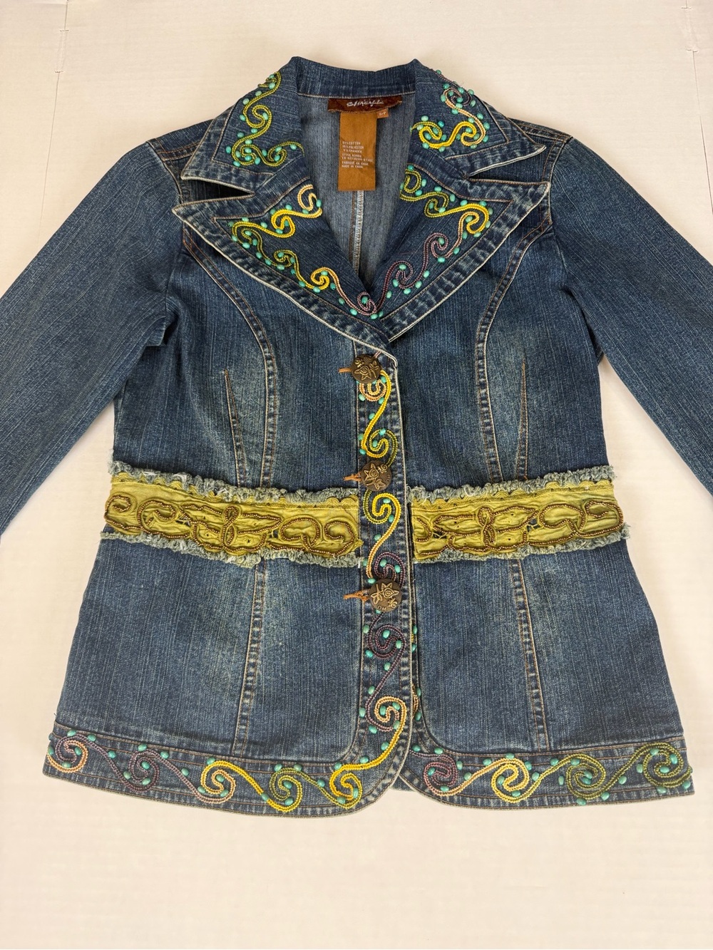 Vintage 90s Chagall Embroidered Beaded Denim Jacket Boho Western S/P